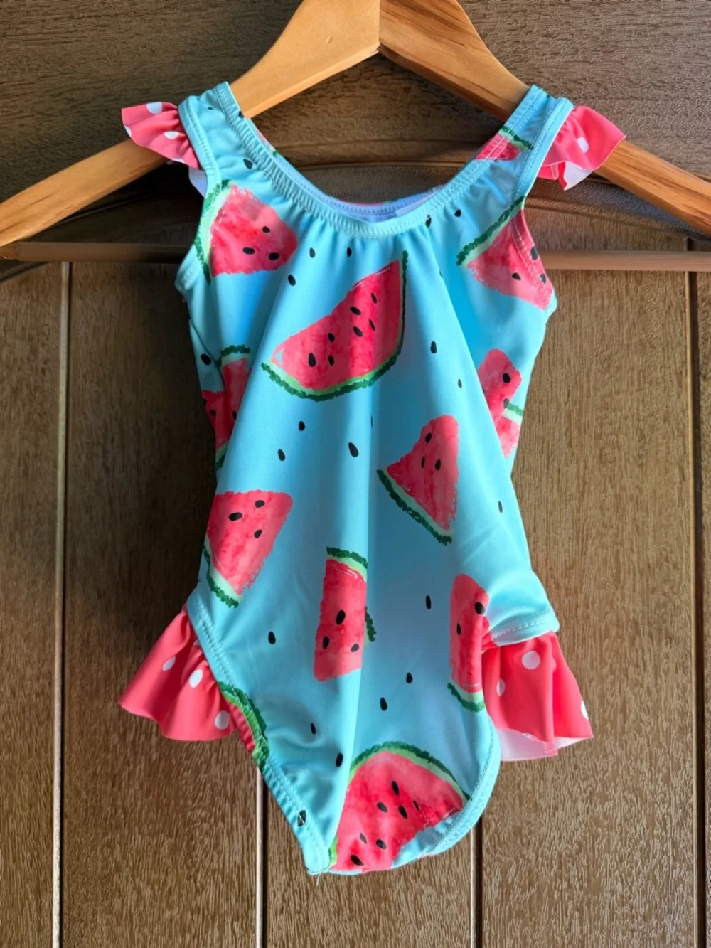 Kids Watermelon Print One-Piece Swimsuit - Blue & Pink
